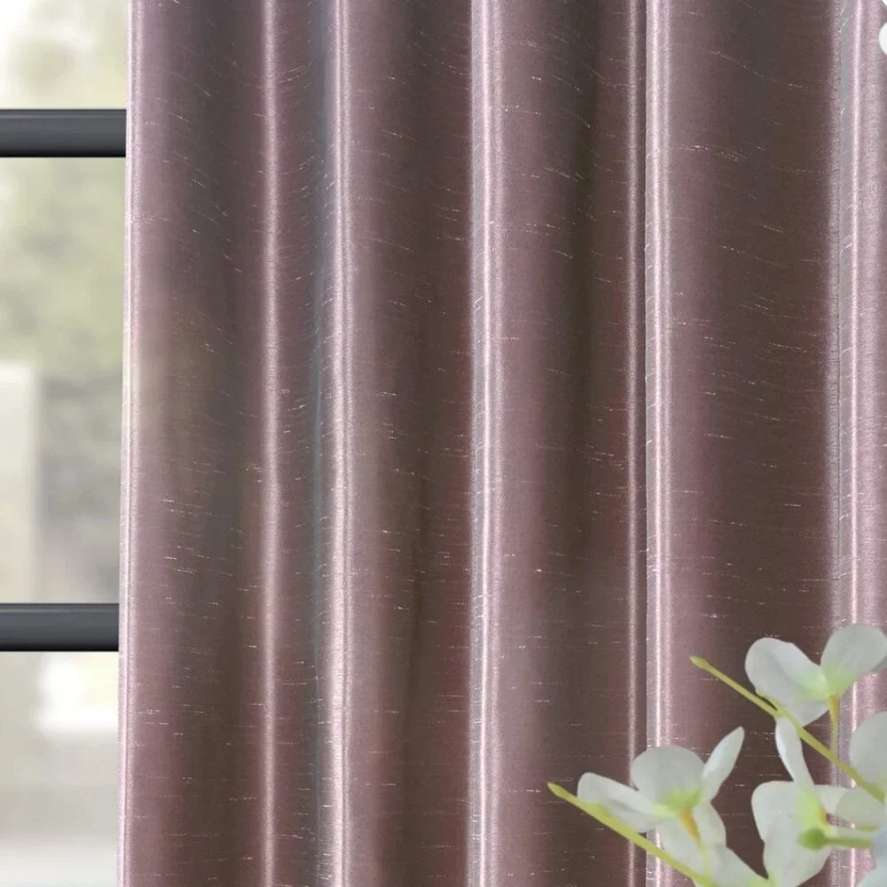 Smokey Plum Blackout Curtains Set 2 Panels Silk Thermal Room Darkening
